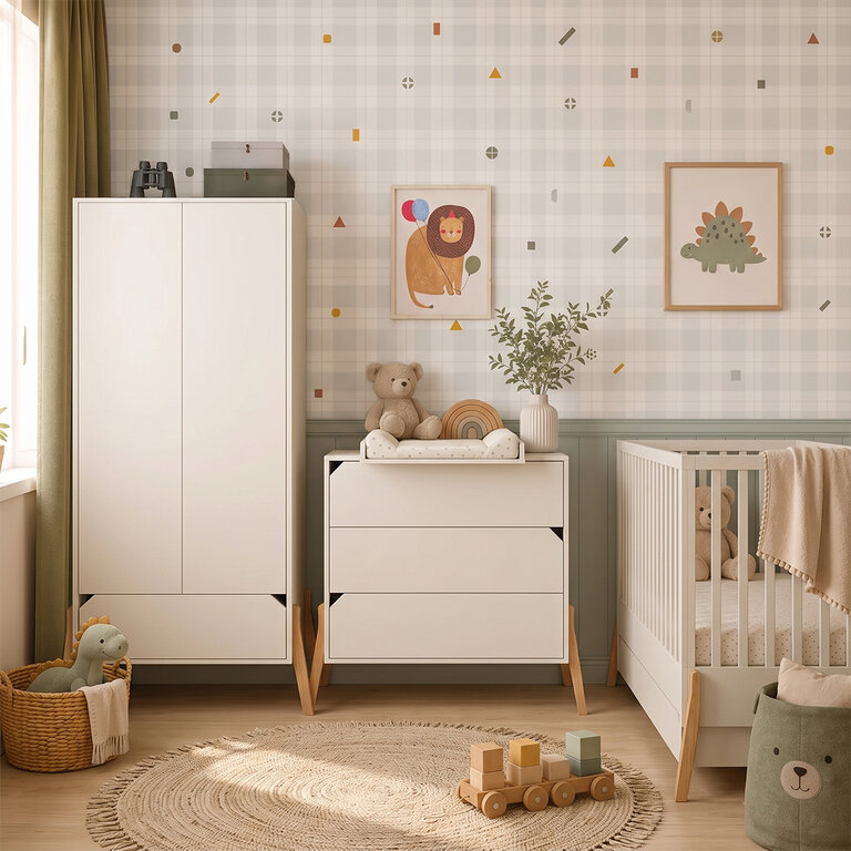 Chambre complète lit évolutif 70x140 commode à langer et armoire 2 portes Bellamy Lotta - Cachemire