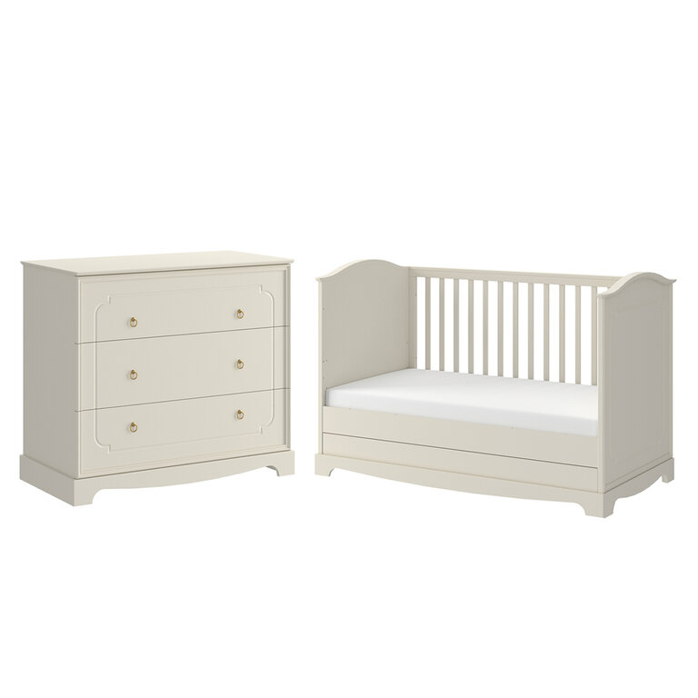 Lit évolutif 70x140 et commode 3 tiroirs Bellamy Royal - Beige
