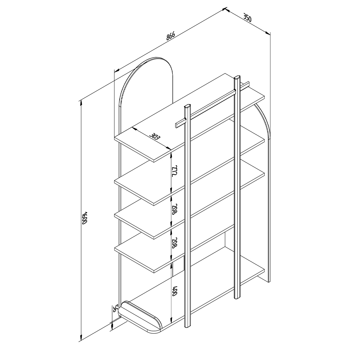 Woodluck_Bloom_cachemire_bois_bibliotheque_87cm_dimensions