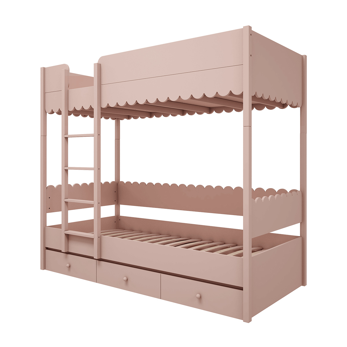 Lit superposé 90x200 sommiers et tiroir inclus Wood Luck Babushka - Rose