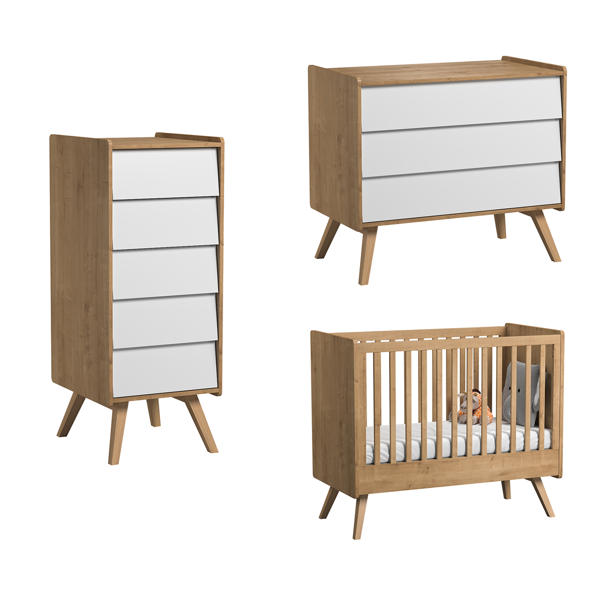 vox_vintage_pack_3P_chiffonier_commode_lit_60_120_blanc