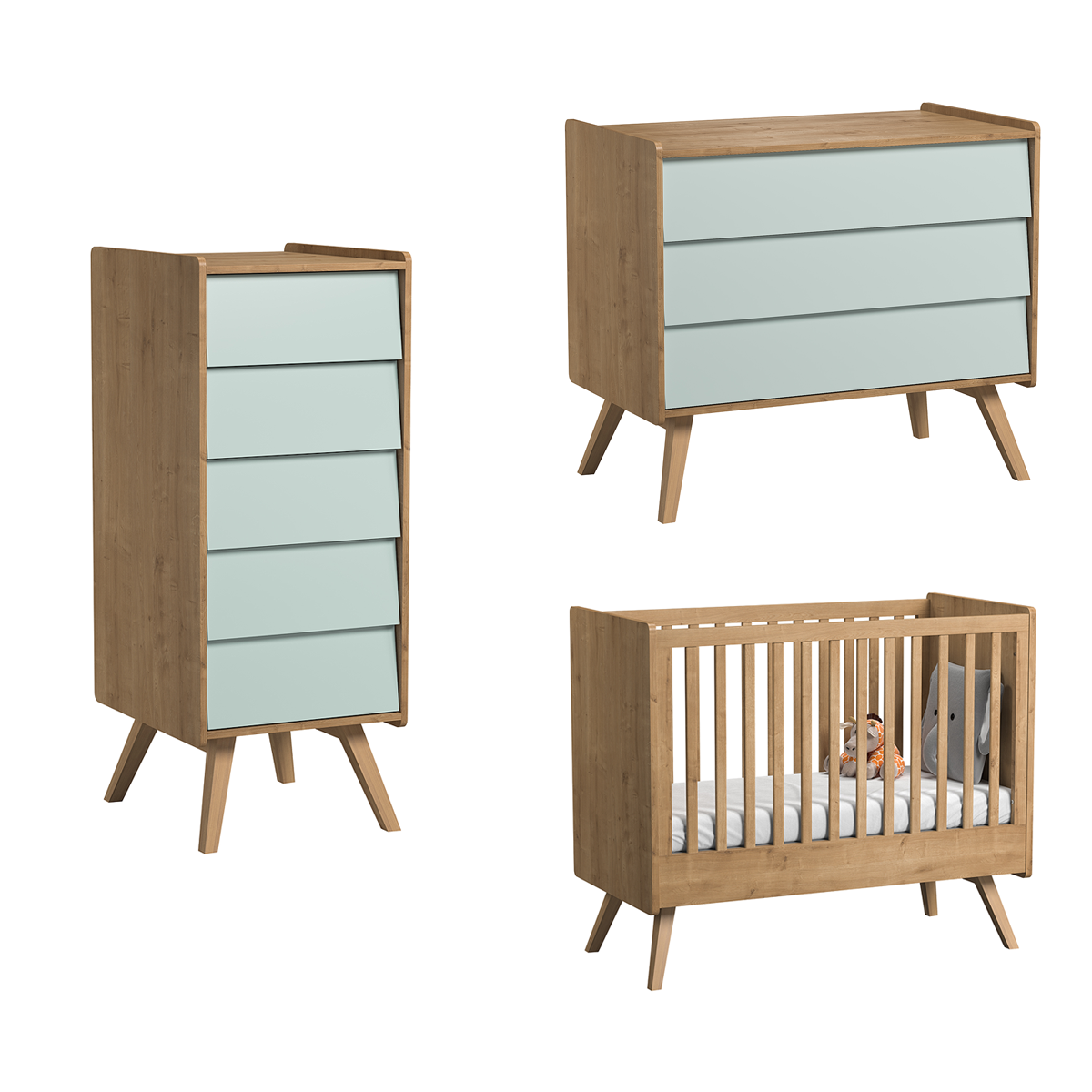 Chambre Complete Lit Bebe 60x1 Commode A Langer Chiffonnier Vox Vintage Bois Vert Packs Chambre Complete Tendresse De Bebe