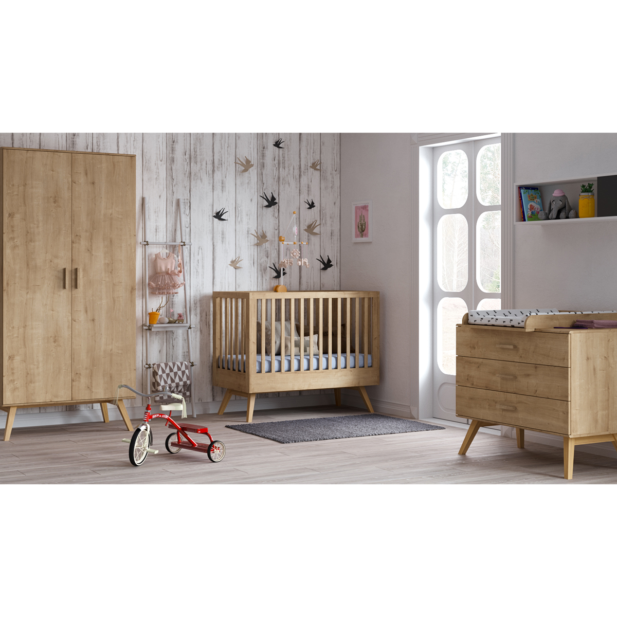 Chambre complète lit bébé 60x120 - commode à langer - armoire 2 portes Vox Nautis - Bois