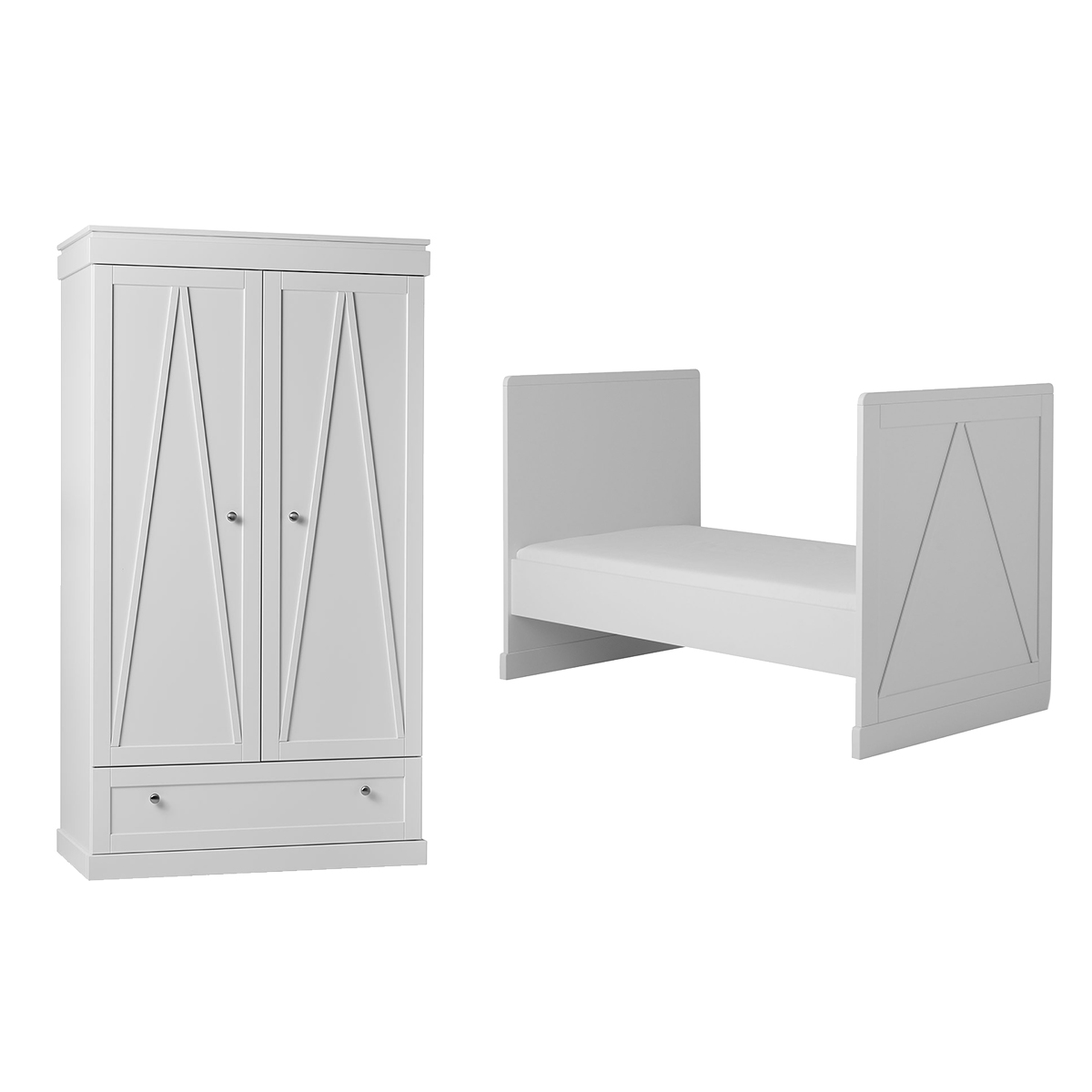 Lit évolutif 70x140 et Armoire 2 portes Pinio Marie - Blanc