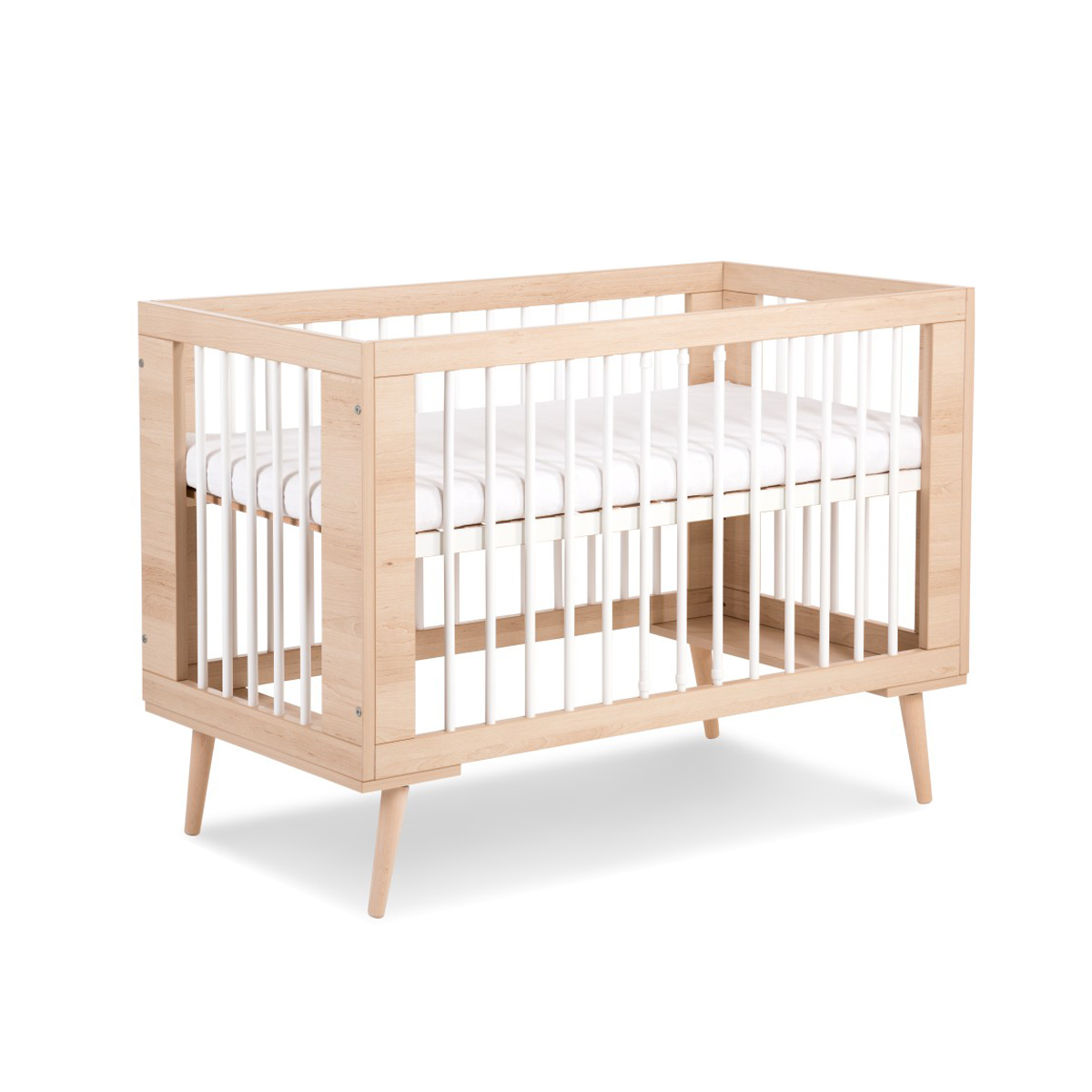 Lit bébé lit cage en pin blanc avec sommier réglable sur 3 hauteurs