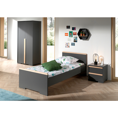 Lit 90x200 Chevet 2 Tiroirs Et Armoire 3 Portes Vipack London Anthracite Packs Ensemble De Meubles Junior Tendresse De Bebe