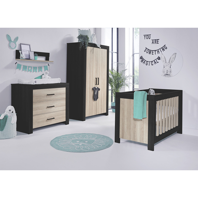 Chambre Complete Lit Evolutif 70x140 Commode 3 Tiroirs Armoire 2 Portes Twf Brentwood Noir Et Bois Packs Chambre Complete Tendresse De Bebe