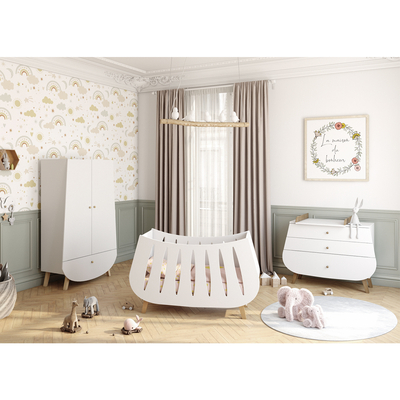 Lit Bebe 60x1 Et Armoire Songes Et Rigolades Trapeze Blanc Et Bois Packs Lit Armoire Tendresse De Bebe