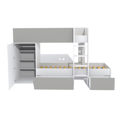 Lit superposé 90x190 - armoire - tiroirs - Weber Industries Twin - Blanc et gris