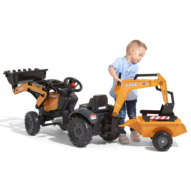 Falk Tracteur à pédales 967N Case CE avec chargeur, pelle et remorque - Tracteurs à pédales