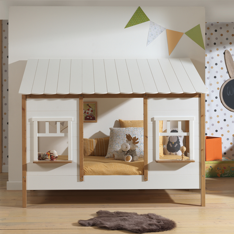 Lit Cabane 90x200 Sommier Inclus Vipack Housebed - Blanc Et Bois - Lits ...