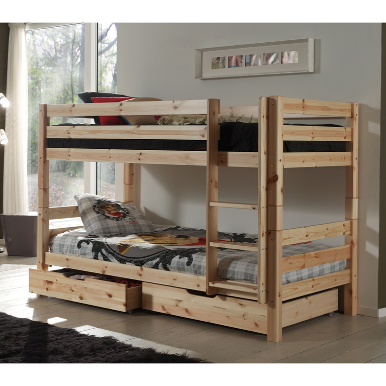 VIPACK Lit Superposé Pino Gris 90x200 Cm - Lit Enfant - Rue Du