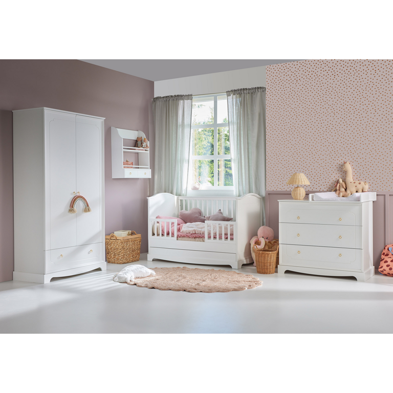 Chambre complète lit évolutif cabane 70x140 commode à langer et armoire 2  portes Bellamy Pinette - Blanc et gris - Packs/Chambre complète - tendresse  de bébé