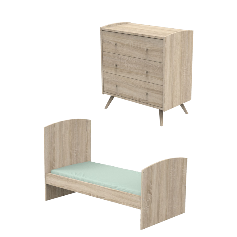 Chambre DUO Lit 70x140 Commode ACCESS Bois Plan à langer OFFERT SAUTHON,  Vente en ligne de Lit + commode