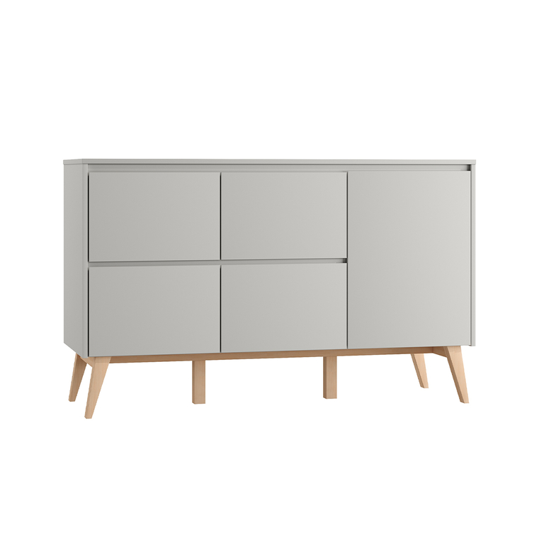 Commode 4 tiroirs 1 porte Pinio Swing - Gris et bois - Rangements ...