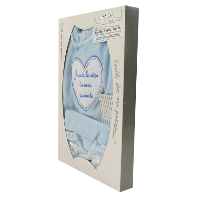 Coffret Ensemble Bebe 4 Pieces 0 A 3 Mois Bleu Je Suis Le Reve De Mes Parents La Mode Ensemble Bebe 4 Pieces Tendresse De Bebe