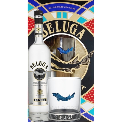 COFFRET BELUGA NOBLE VODKA  + TRUMBLER GLAS A BAGUE D'ARGENT 1L 40° à 64€