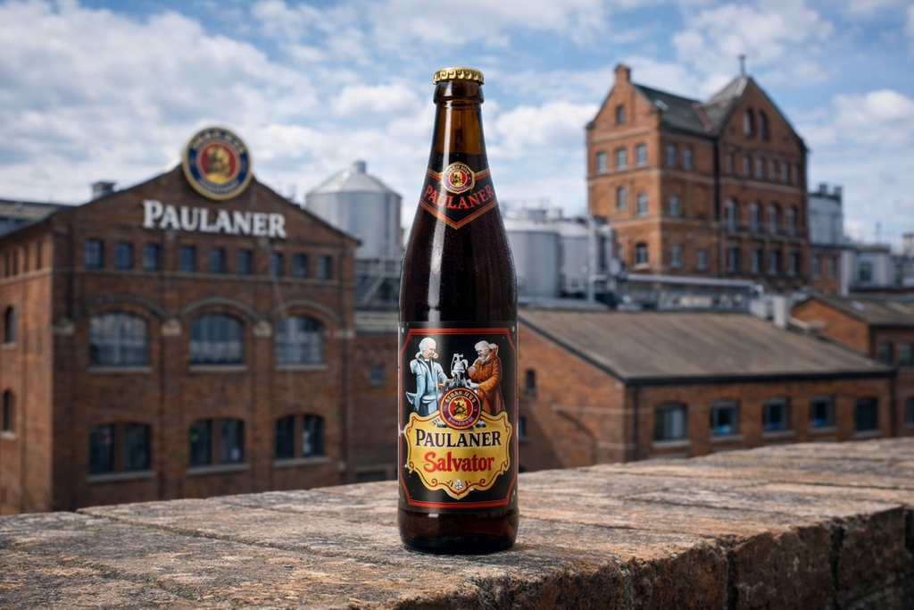 Bouteille de Paulaner Salvator à l'extérieur