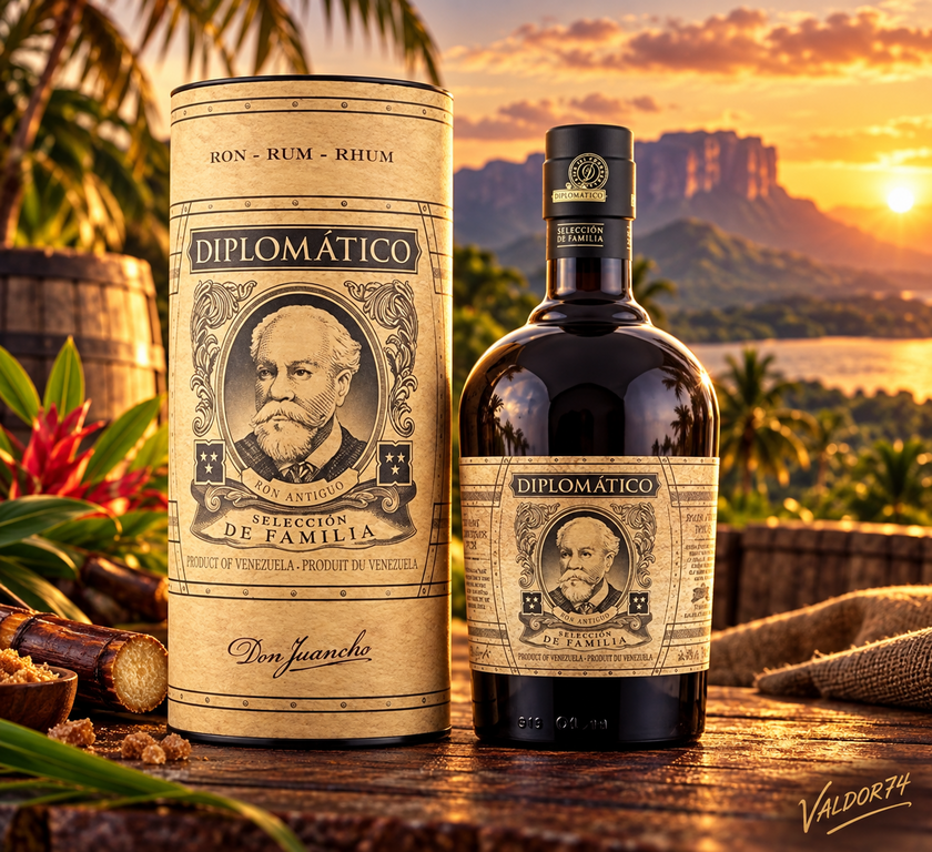 Rhum Diplomático au coucher du soleil tropical