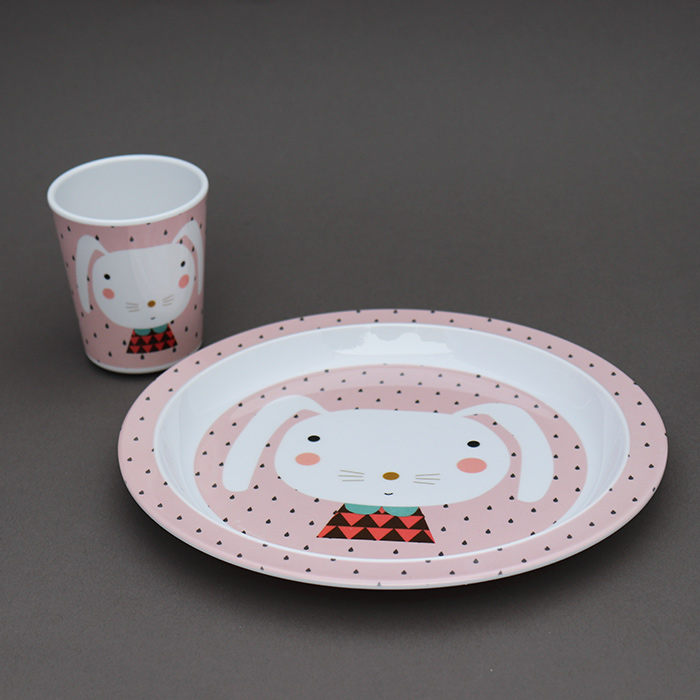 Grande assiette creuse pour enfants sans BPA Lapin rose