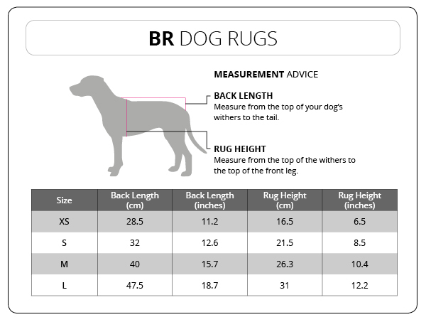 Size Chart BR Dog Rugs