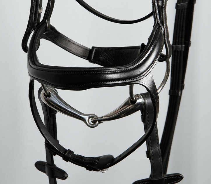 Bride Anglaise En Cuir Ridex Pour Cheval - Modèle Snaffle Avec Rênes De Toile - Toutes Tailles