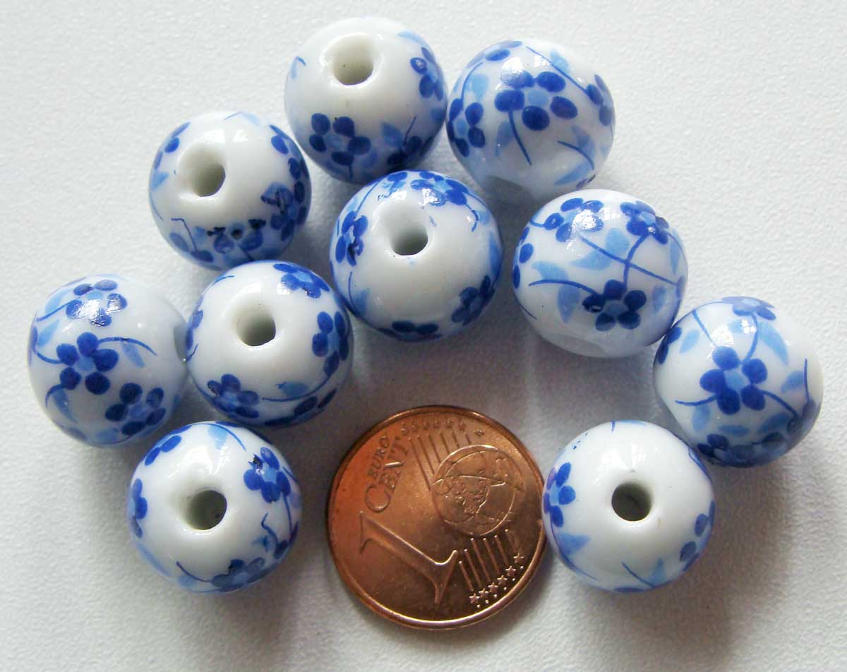 perle porcelaine blanc fleur bleu 12mm por-6