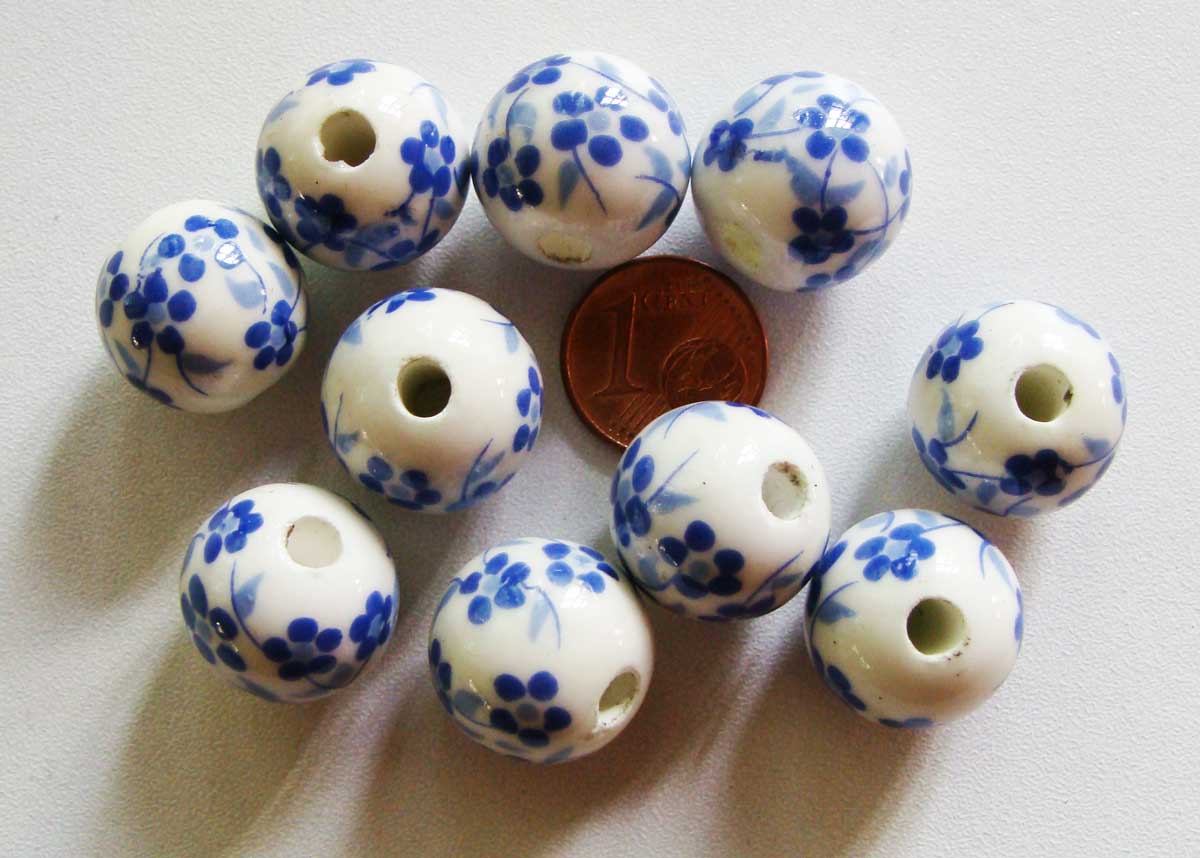 perle porcelaine blanc fleur bleu 16mm por-11