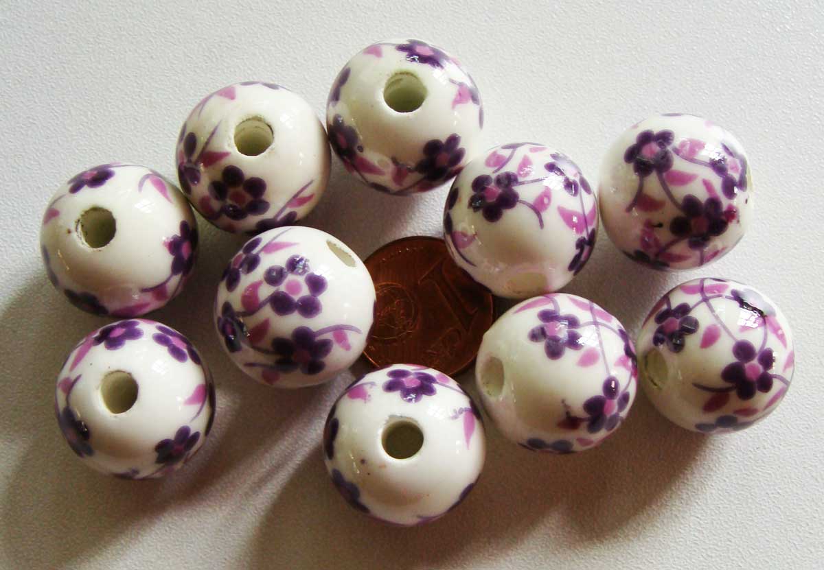 perle porcelaine blanc fleur violet 16mm por-13
