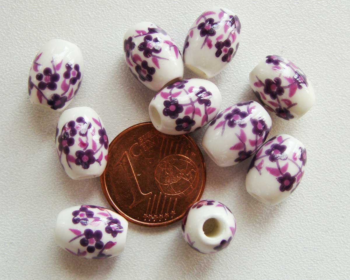 perle porcelaine blanc fleur violet 11x8mm por-23