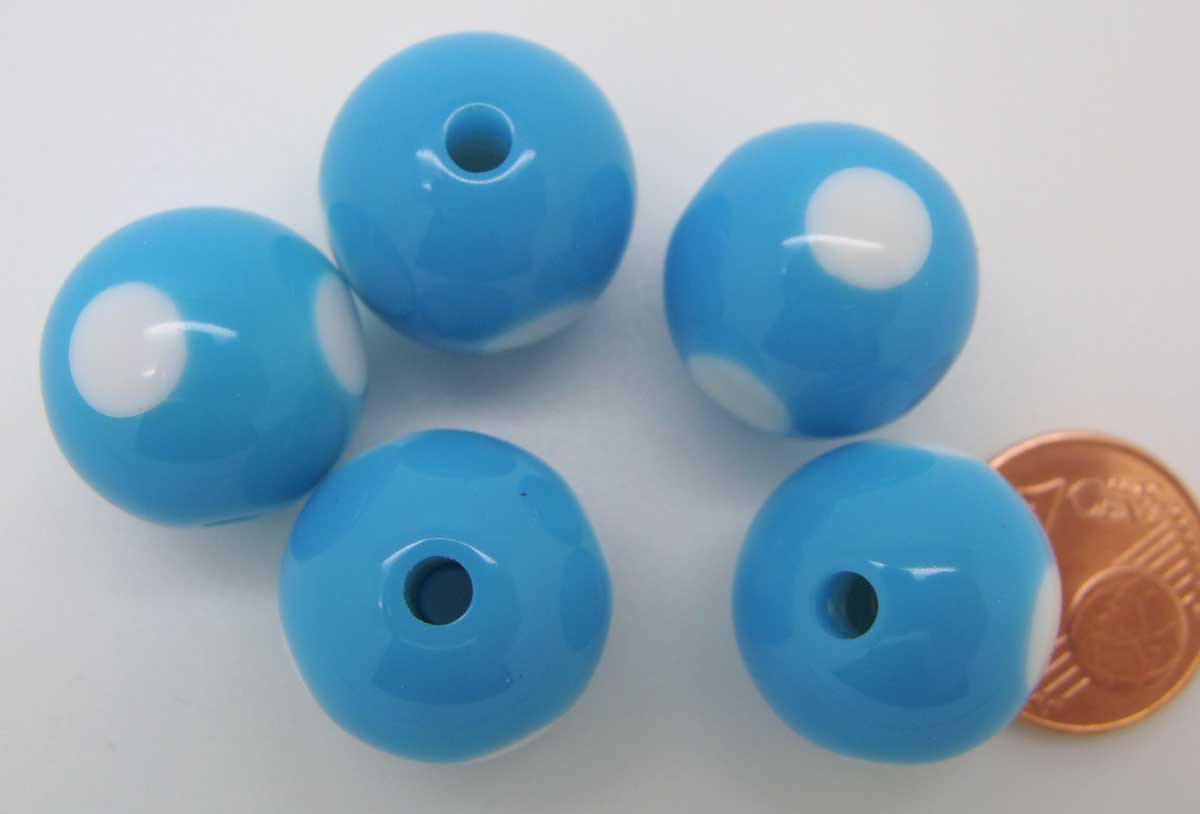 perle acrylique bleu point blanc 15mm res-91