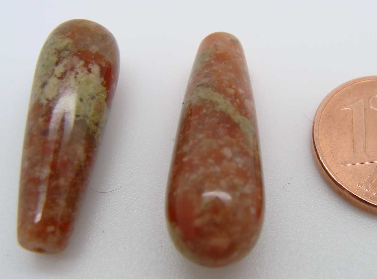 perle pierre marron vert demi-perce goutte 24mm 08