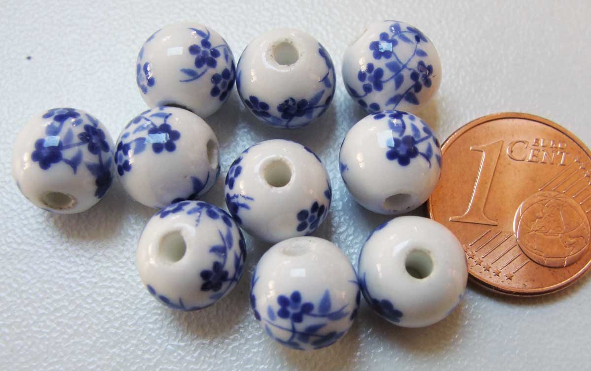 perle porcelaine 8mm fleur bleu por-15
