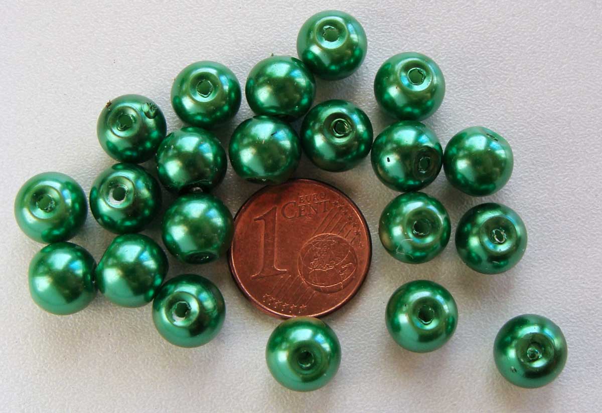 perle verre peint nacre 8mm vert