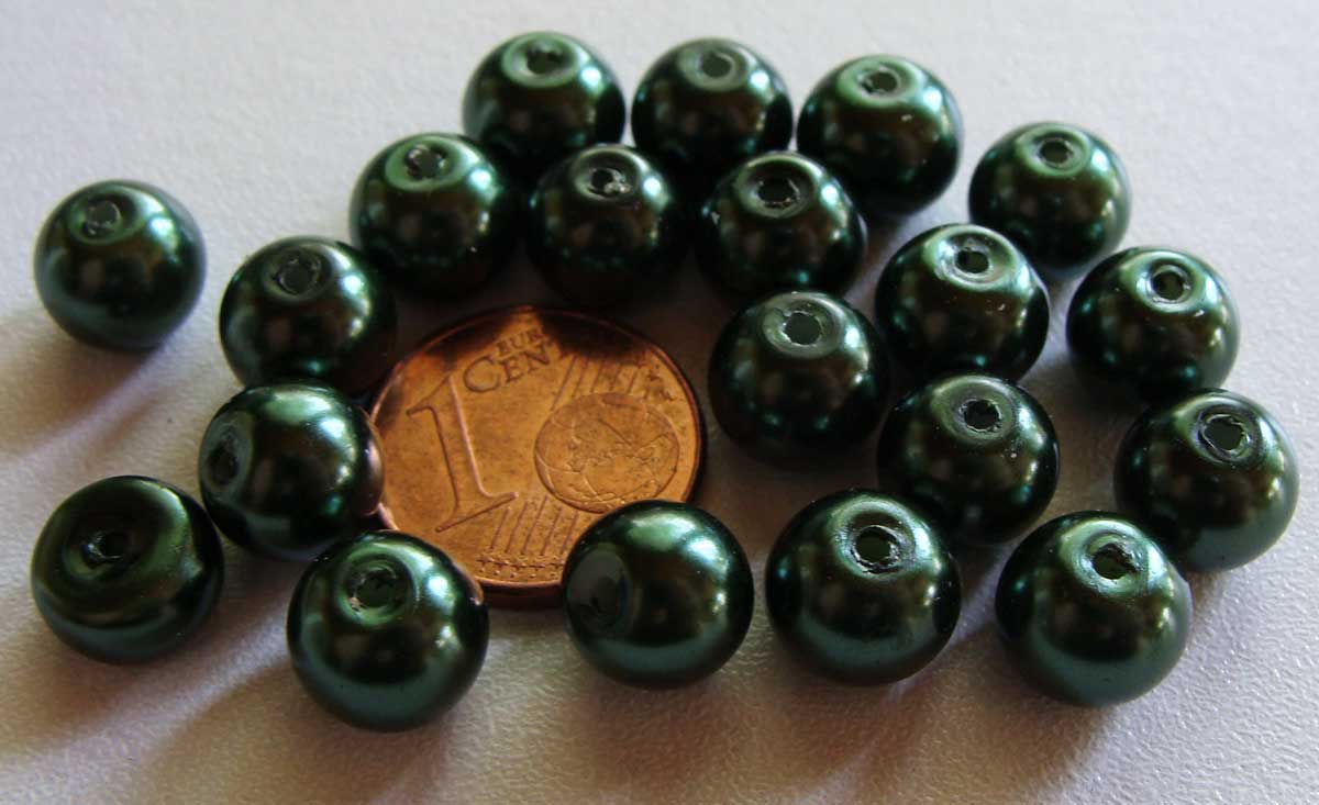 perle verre peint nacre 8mm vert fonce