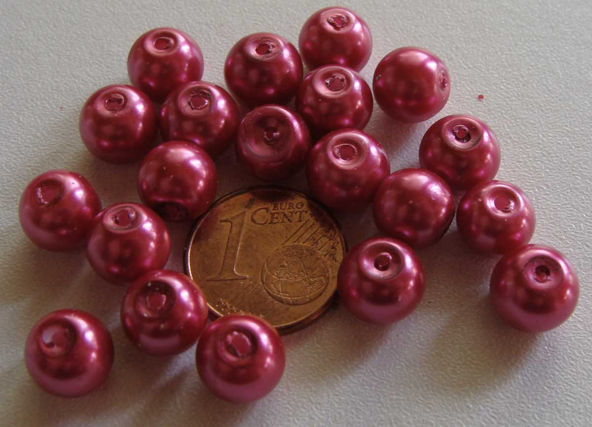 perle verre peint nacre 8mm rose framboise