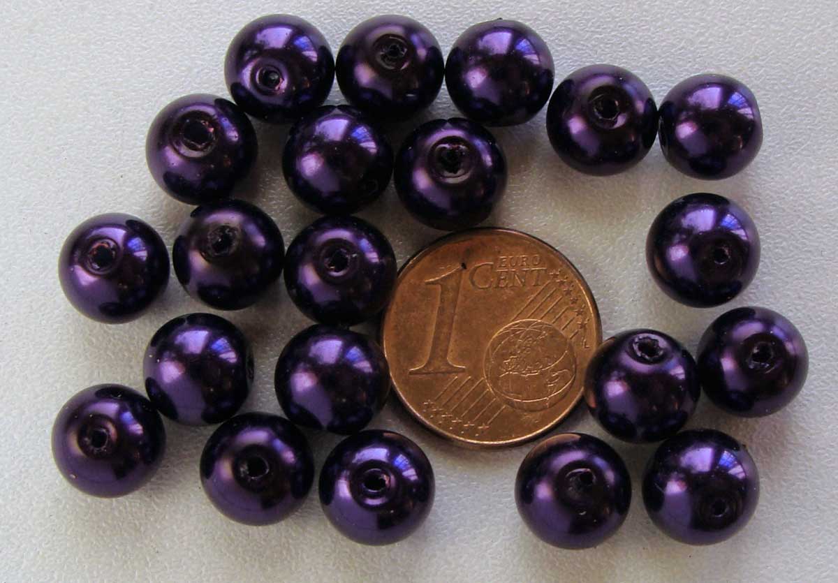 perle verre peint nacre 8mm violet fonce