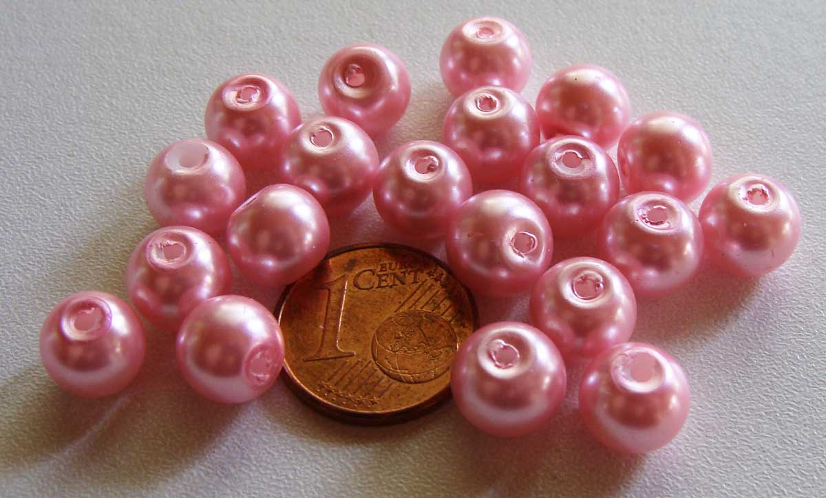 perle verre peint nacre 8mm rose bobon