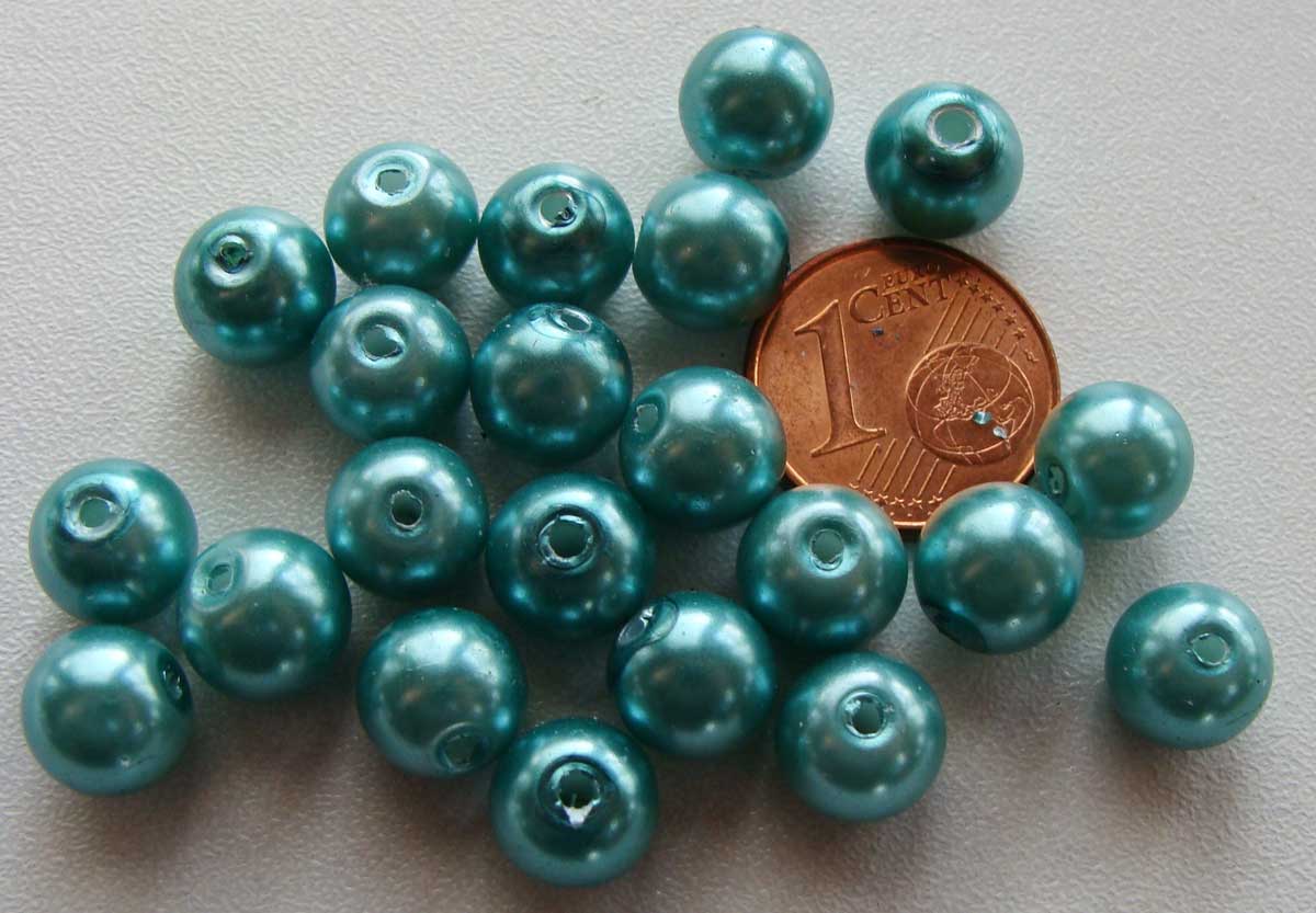 perle verre peint nacre 8mm bleu fonce
