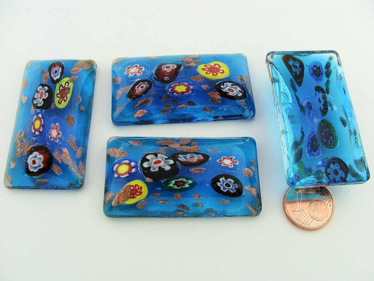 cabochon rectangle millefiori bleu