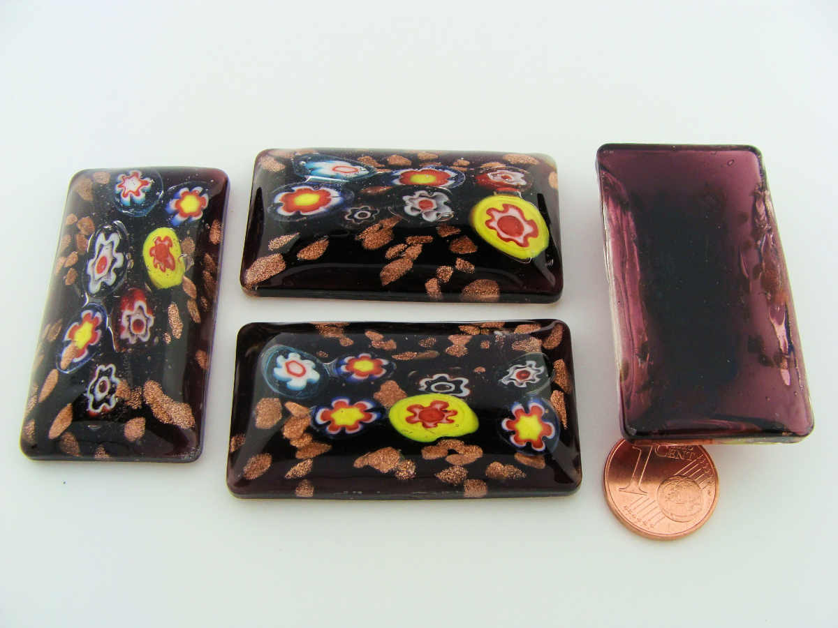 cabochon rectangle millefiori violet