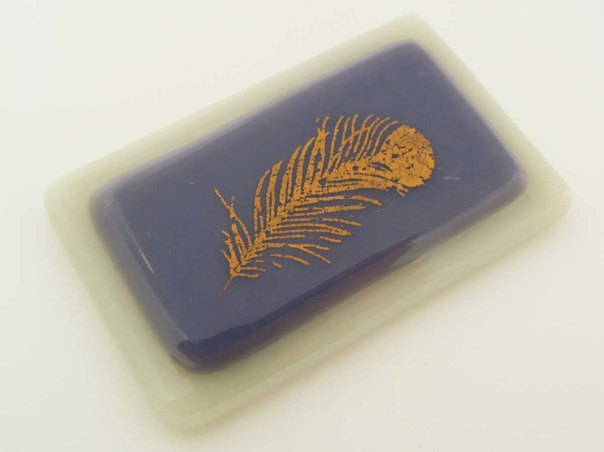 cabochon rectangle plume verre fusing 103