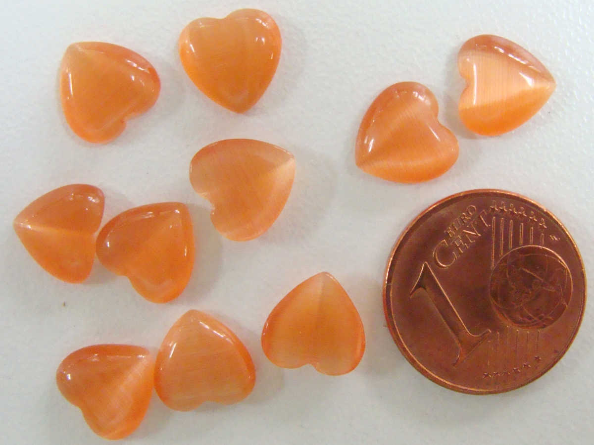 cabochon coeur 8mm oeil de chat orange