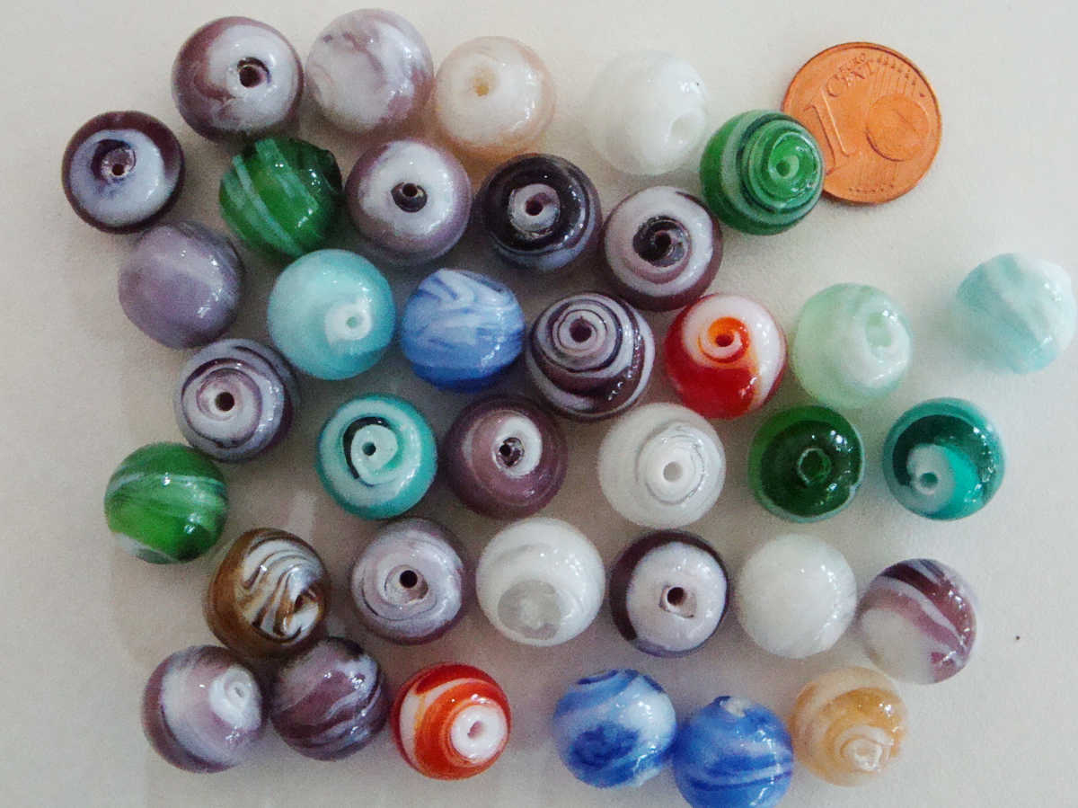 perle verre volutes 12mm multicolore