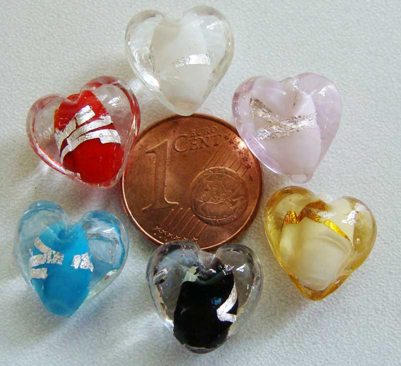 perle verre coeur 12mm mix couleurs
