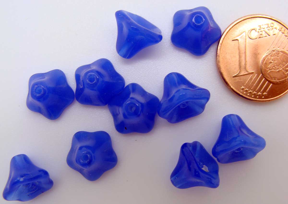 perle verre cone 8mm fleur bleu fonce
