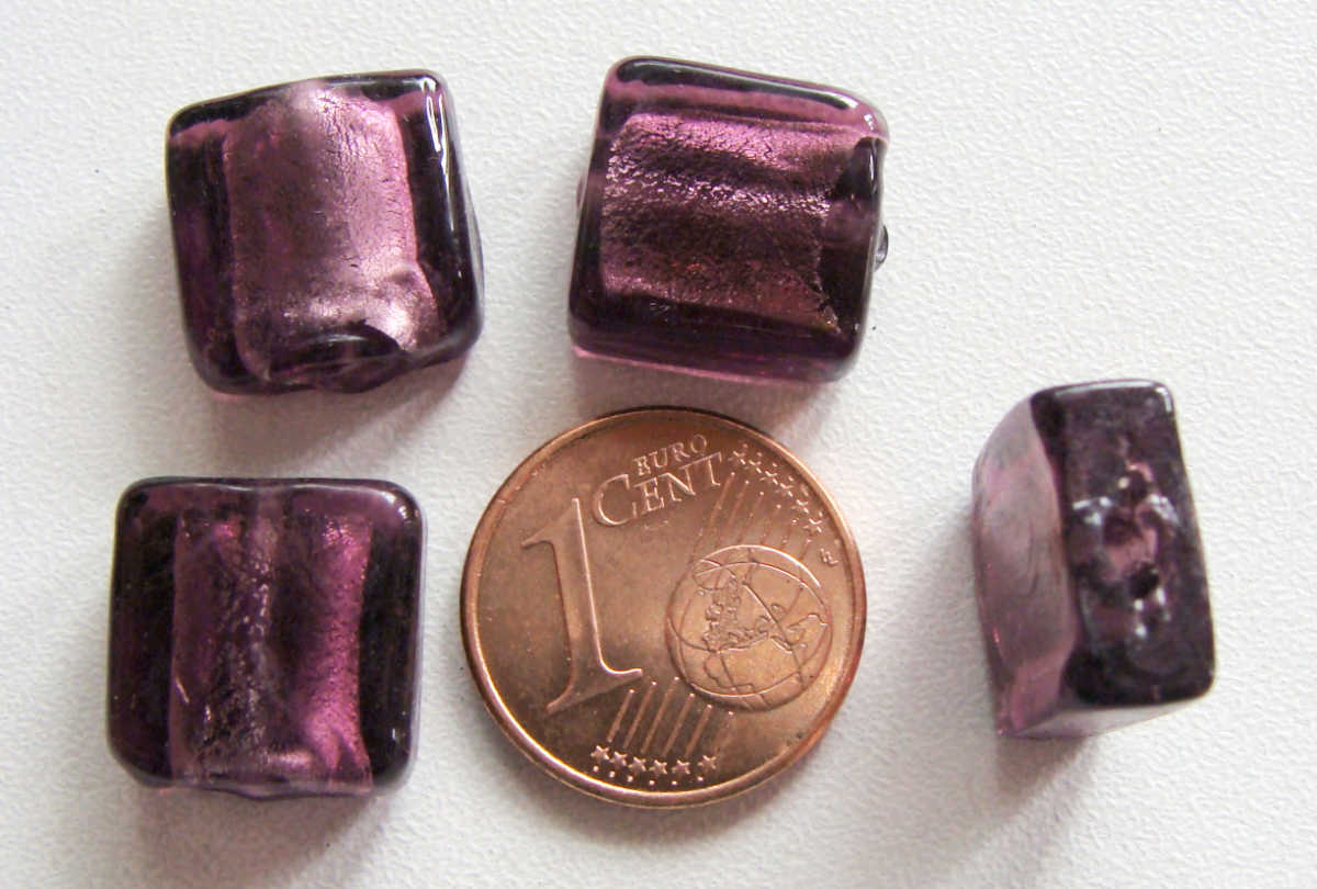 perle carre 12mm murano violet