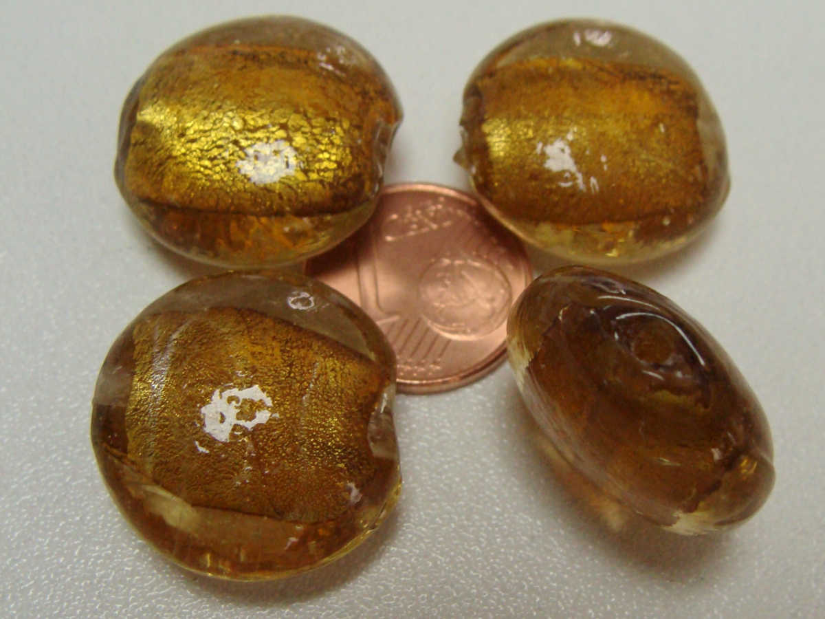 perle galet 20mm murano marron dore