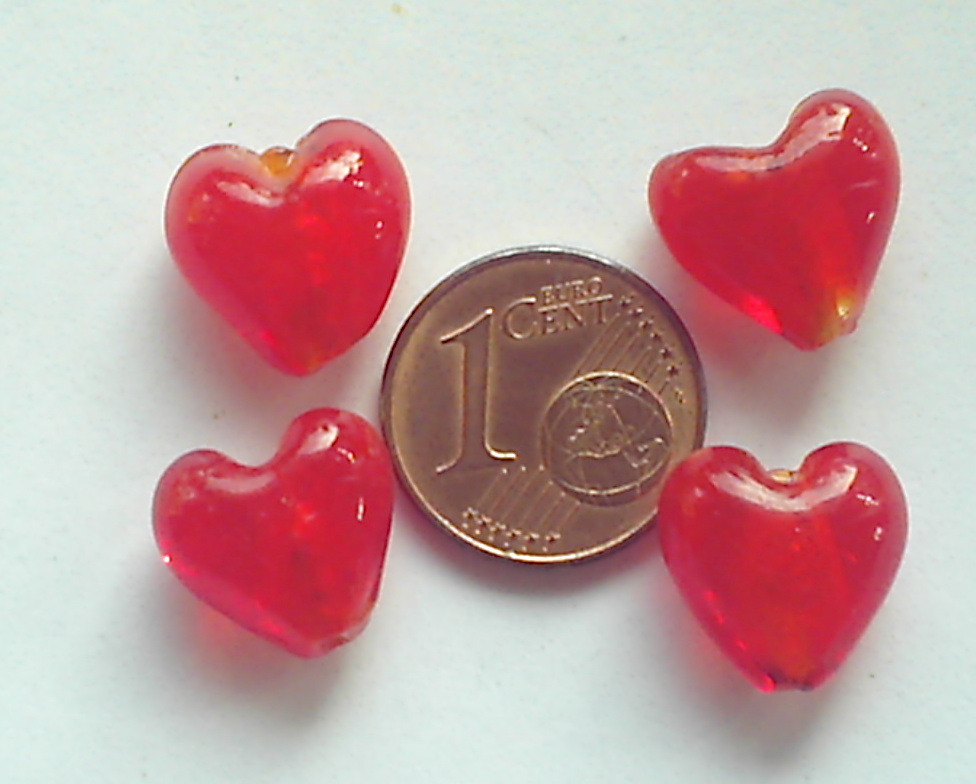perle coeur 12mm murano rouge