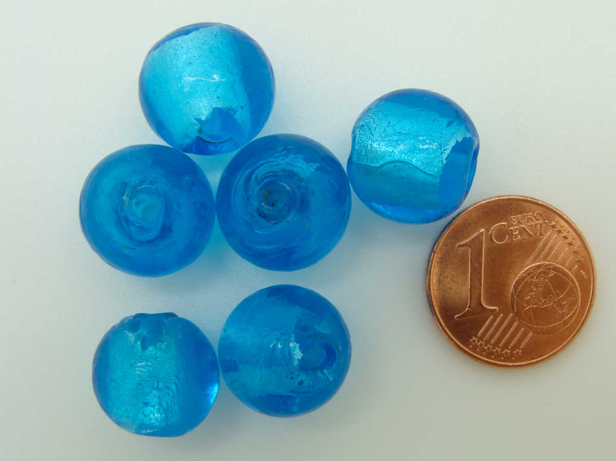 perle murano rond 12mm bleu vif